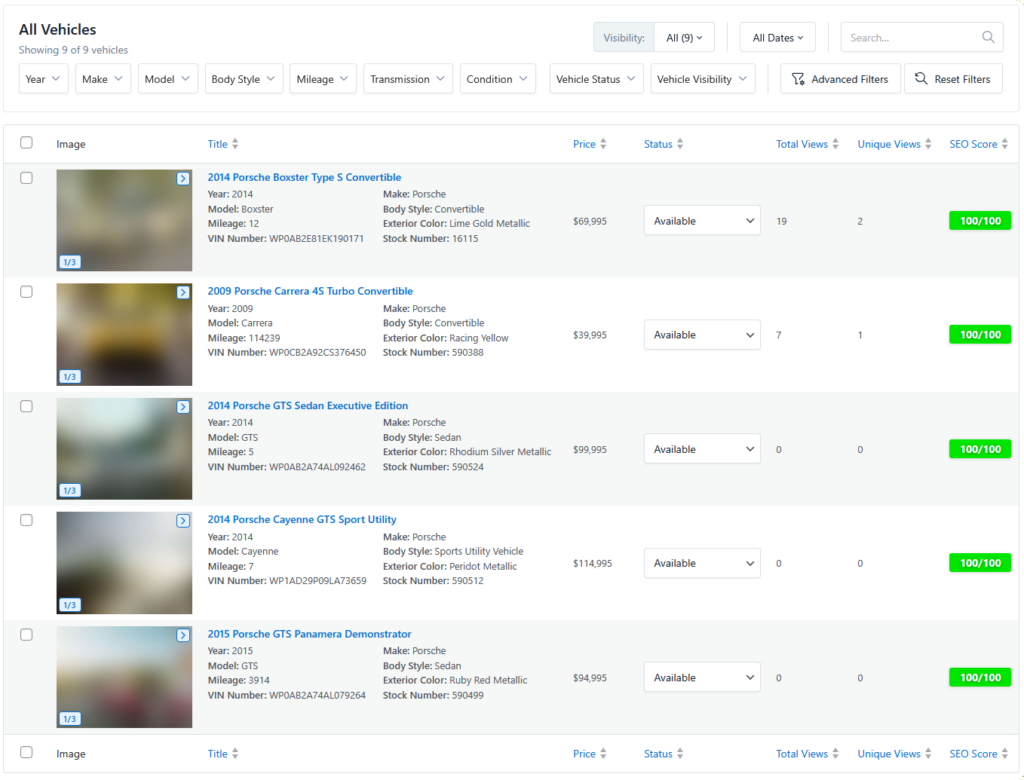 Inventory Manager All Listings Page